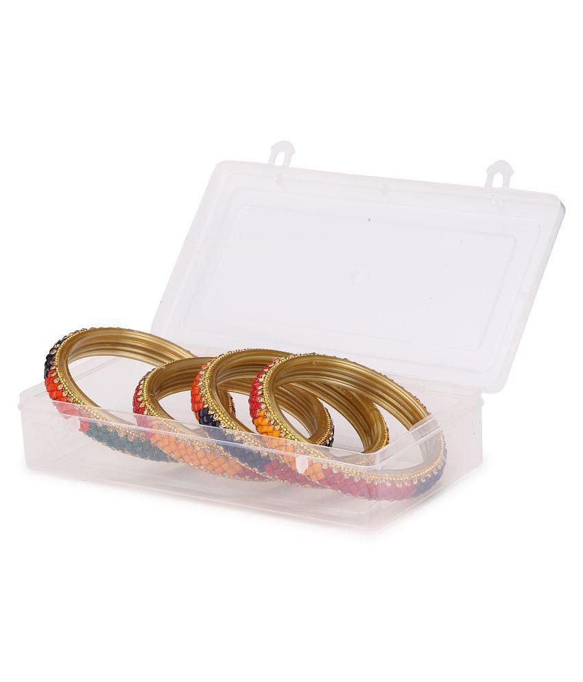 Affordable Men Party Glass Bangle Set Ornamented With Beads For Spaical Look (Pack Of 4 Multi Sh