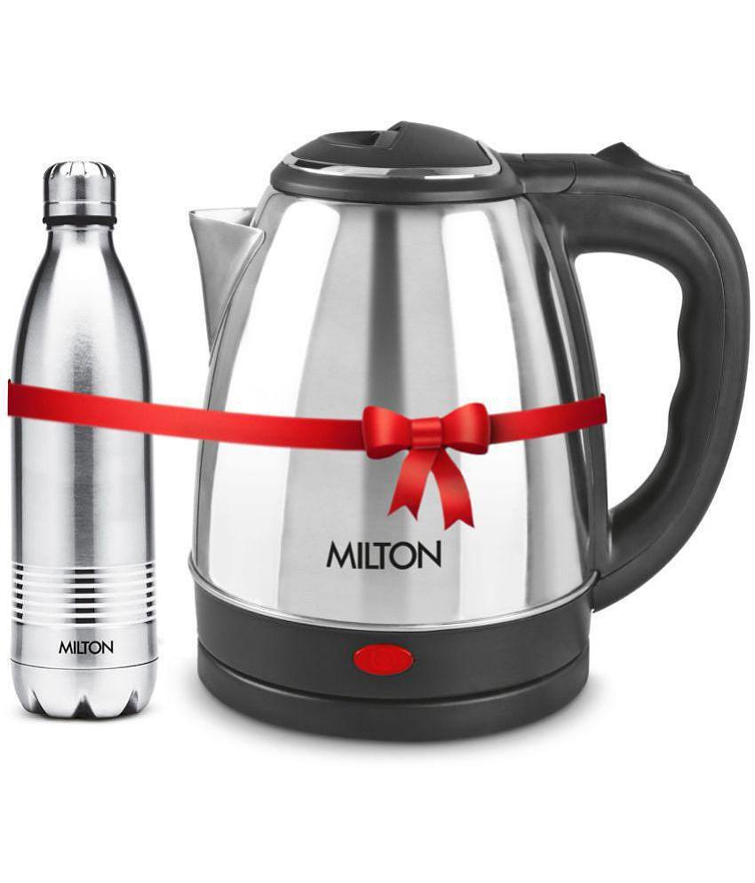 Milton Combo Set Go Electro 1.5 Ltrs Electric Kettle and Duo DLX 500 ml- Silver Thermosteel Hot or Cold Stainless Steel Water Bottle