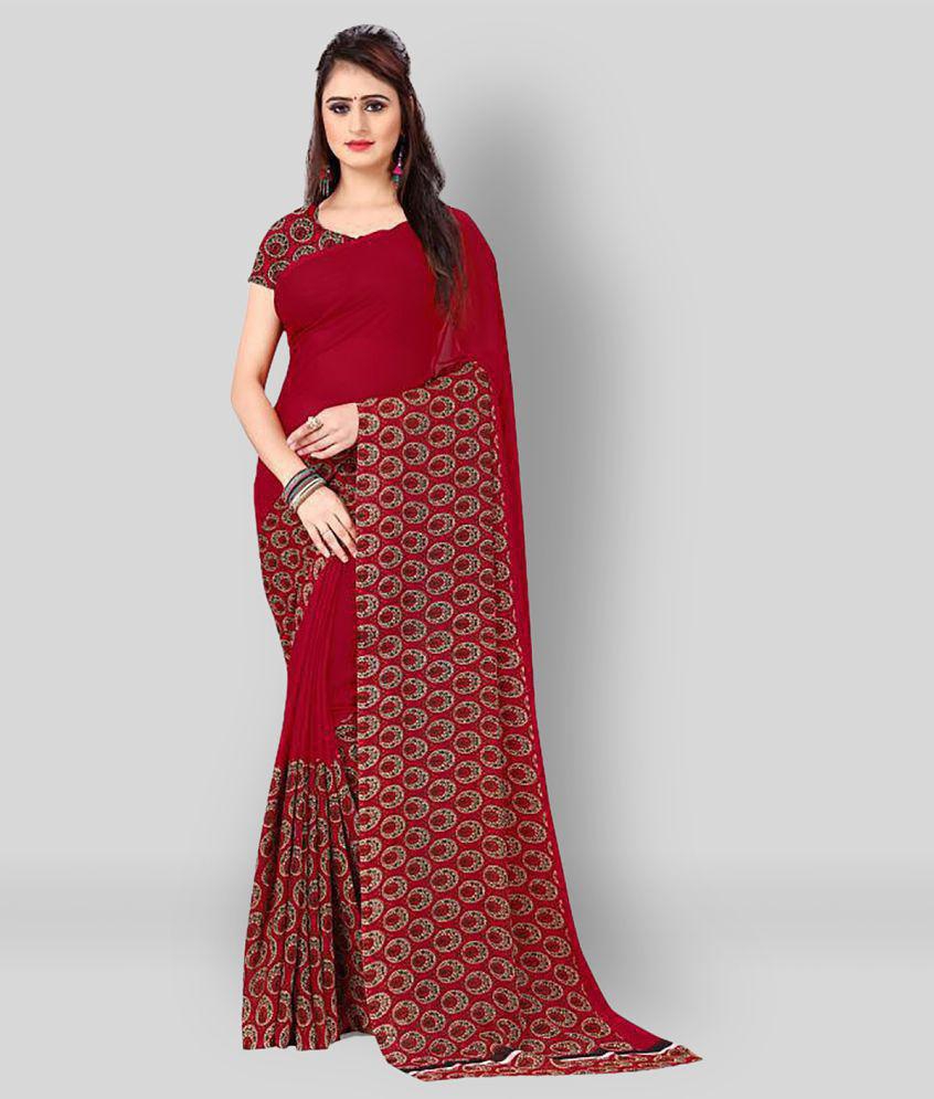 Anand Sarees - Red Georgette Saree With Blouse Piece (Pack of 1)