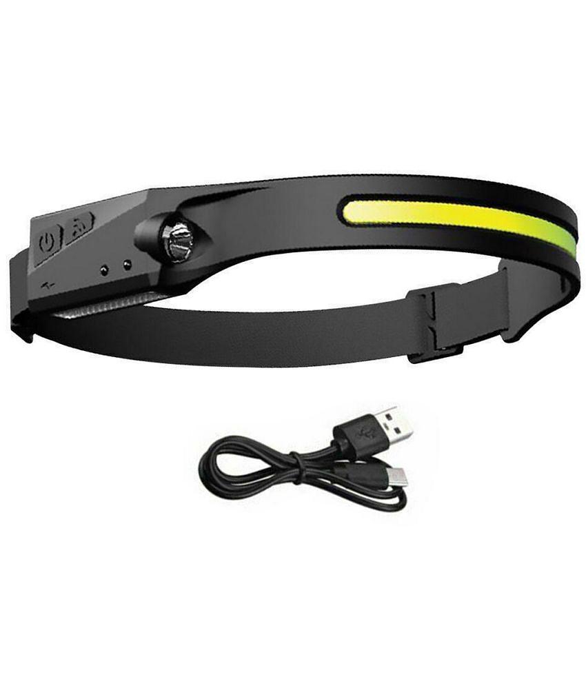 Lightweight Full Vision Head Light LED COB Rechargeable Headlamp with Hands Wave Sensor Mode - Black