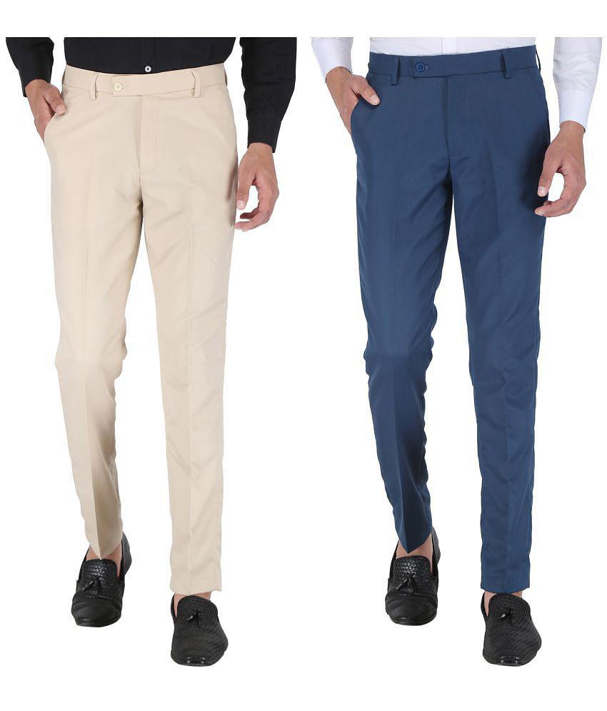 Playerz - Multicolor Polycotton Slim - Fit Men's Formal Pants ( Pack of 2 ) - None