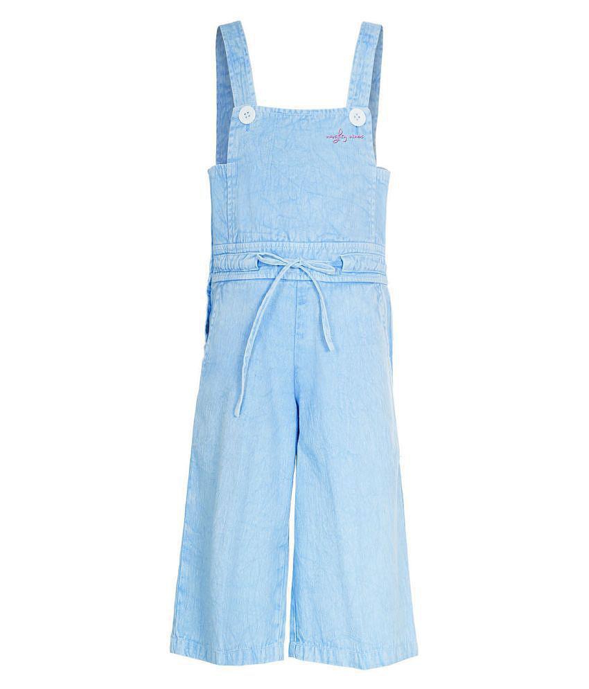 Naughty Ninos - Light Blue Cotton Girls Dungarees ( Pack of 1 ) - None