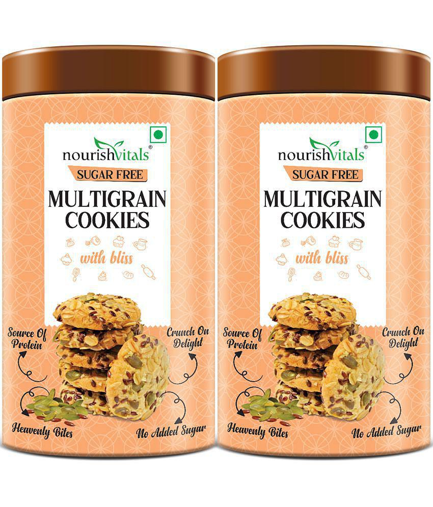 NourishVitals Multigrain Sugar Free Cookies, Heavenly Bites, Source of Protein, Crunchy Delights, Genius Snack, No Added Sugar, 120g x Pack Of 2