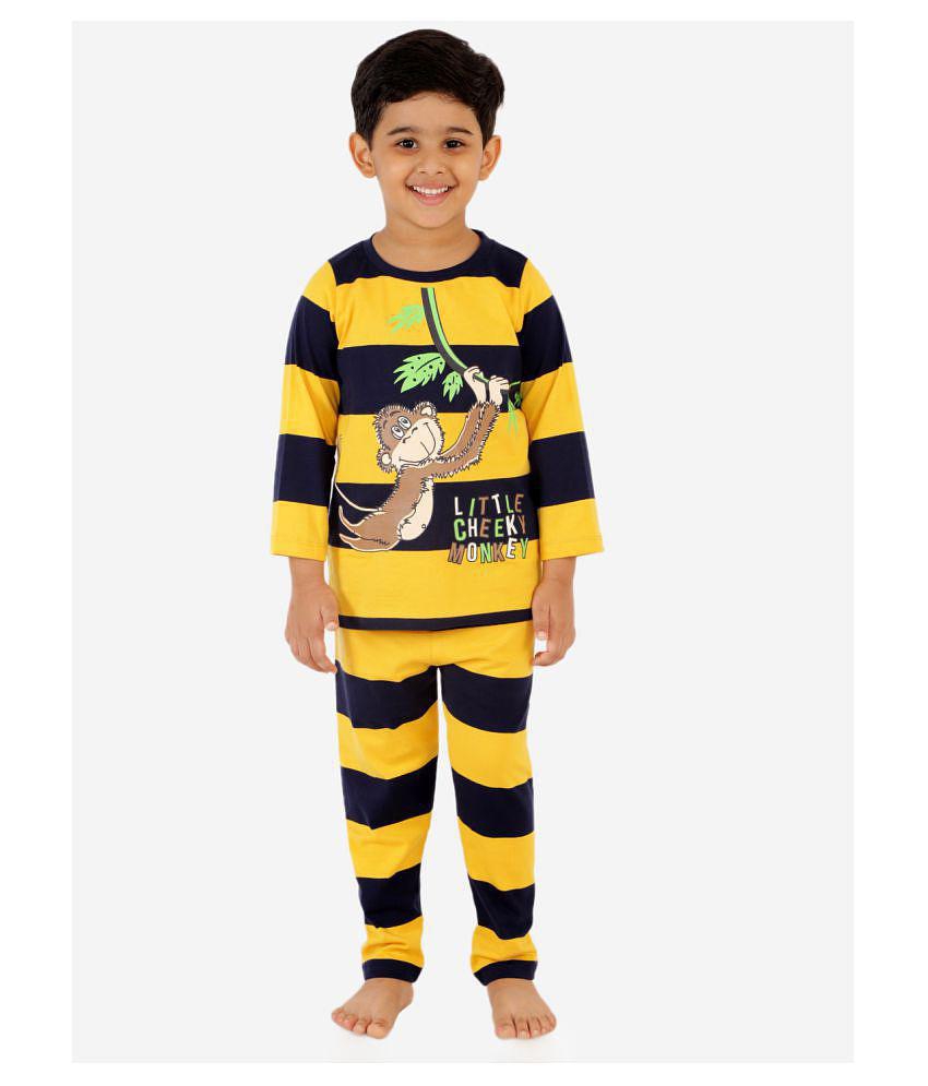 Lazy Shark Boys Yellow  Black Printed Night suit - None