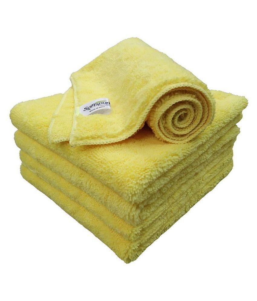 SOFTSPUN Microfiber High Loop Cleaning Cloths, 40x60 cms 5 pcs Towel Set 380 GSM (Yellow). Thick Lint & Streak-Free Multipurpose Cloths.