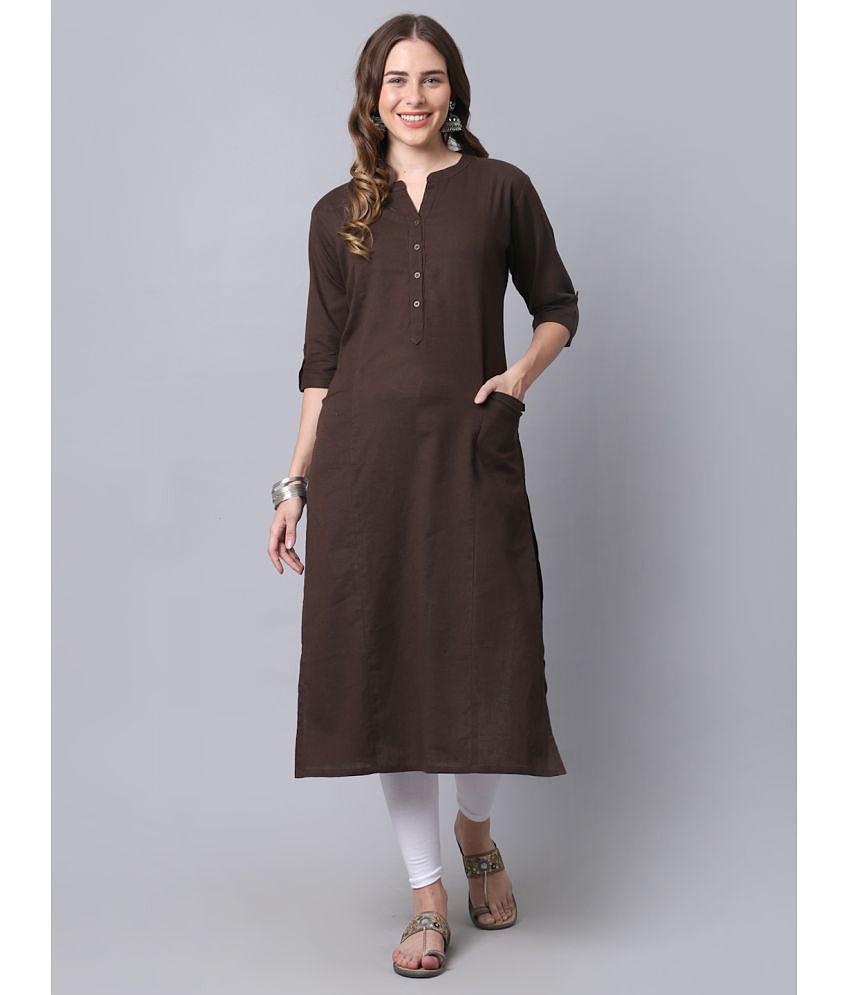 Buy Online Plo Pistaa - Brown Cotton Women's Straight Kurti ( Pack of 1 ) - None