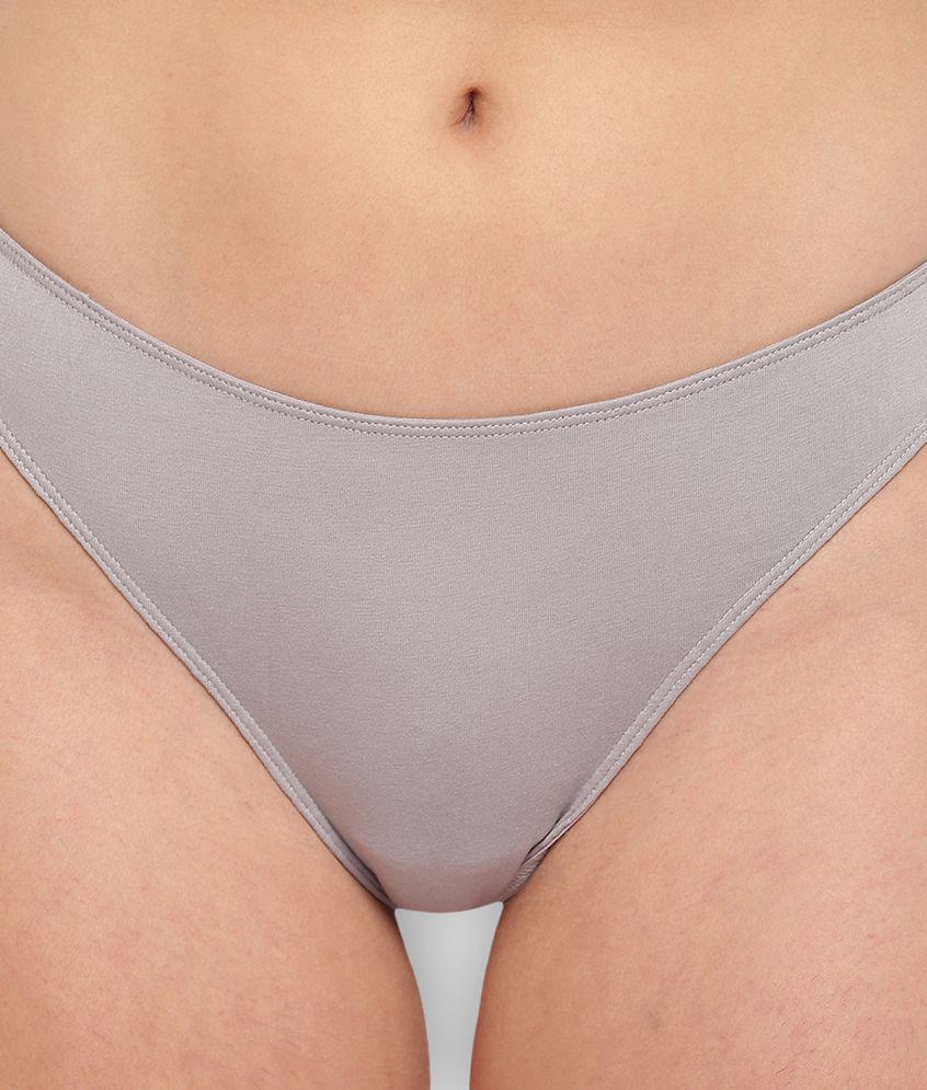 Latest Men BASIICS By La Intimo - Light Grey Cotton Blend Solid Womens Thongs ( Pack of 1 ) - S 