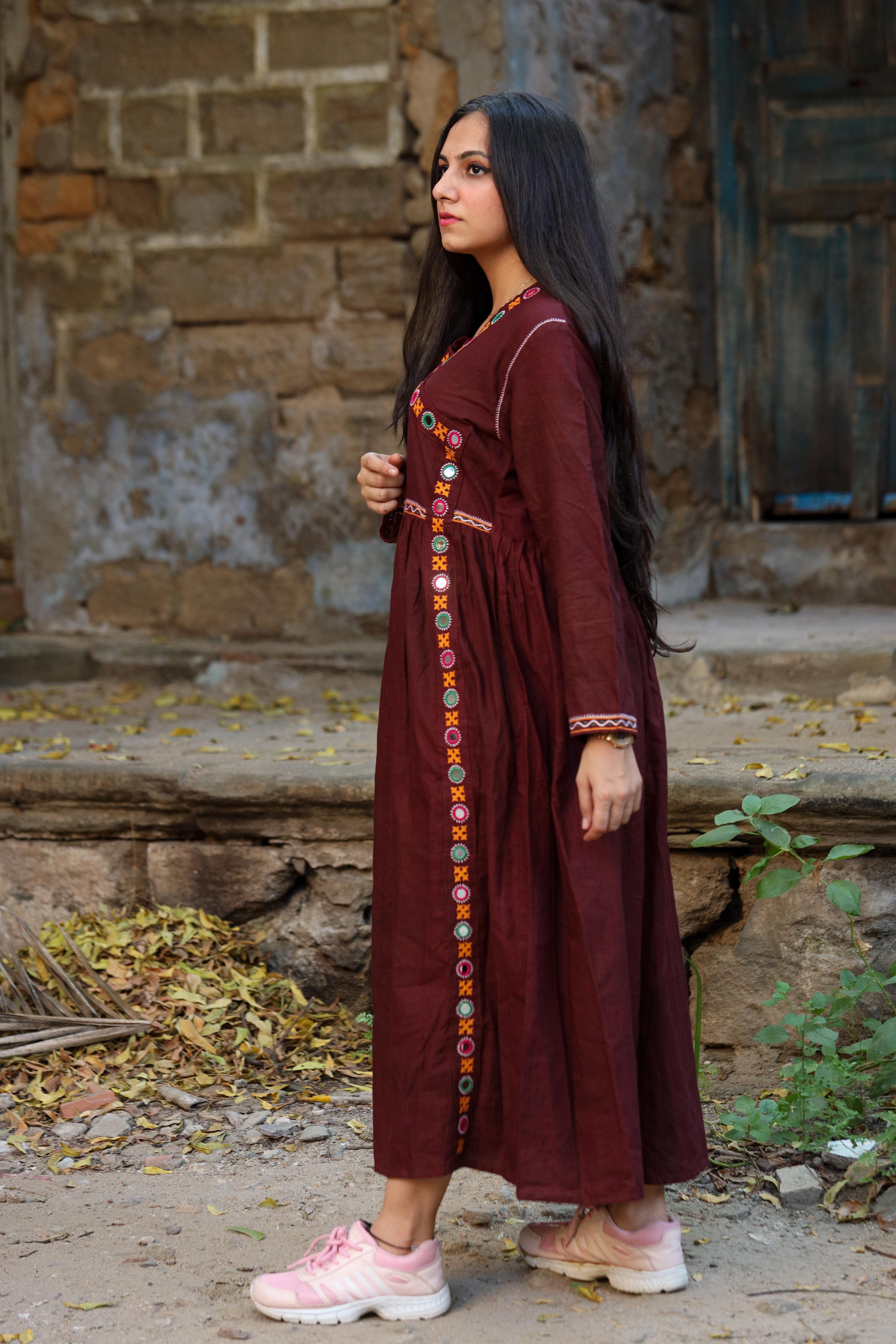 Adya Brown Rebari Khadi Kurti - m