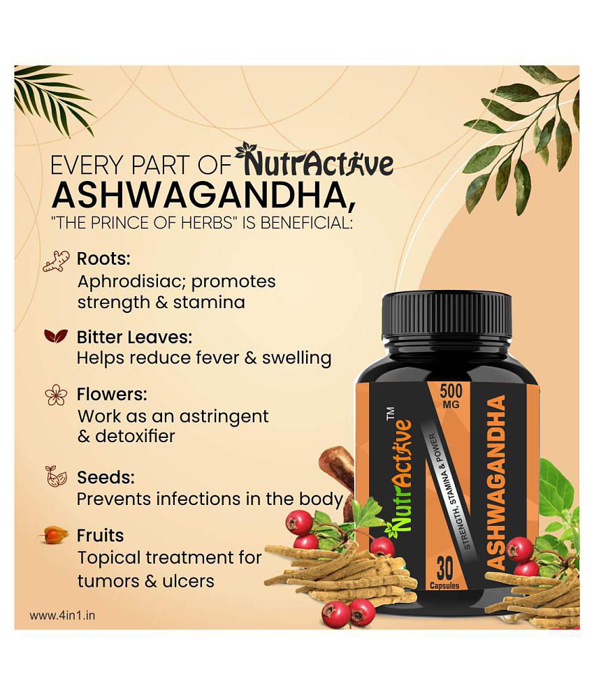 NutrActive Organic Ashwagandha 500mg Capsule 30 no.s