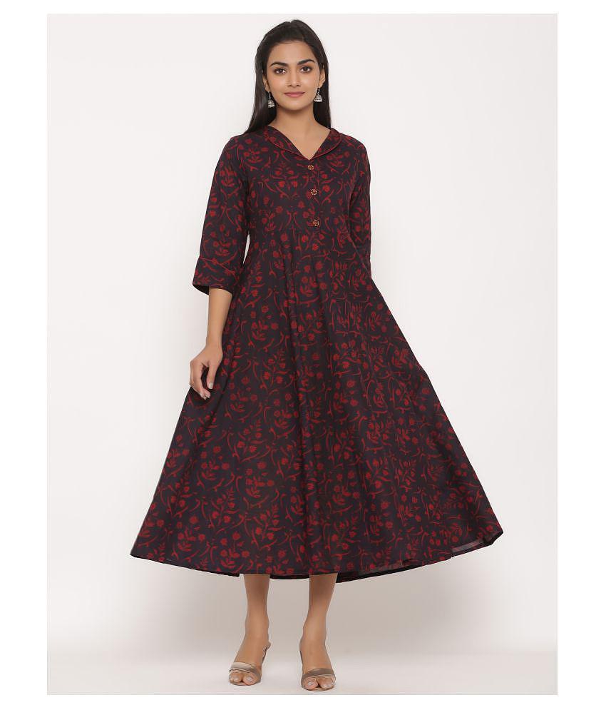 miravan Maroon Cotton Anarkali Kurti - XXL