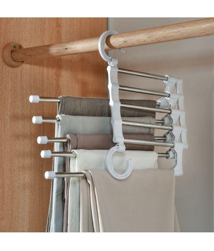 5 in 1 Hanger, Multi-Layer, multi Purpose, clothes Hanging Stainless Steel, Folding, Magic Hangers, Non-Slip, Space Saving, Closet Organizer, for Trousers, Scarf, Tie, Belt, Pant, Jean