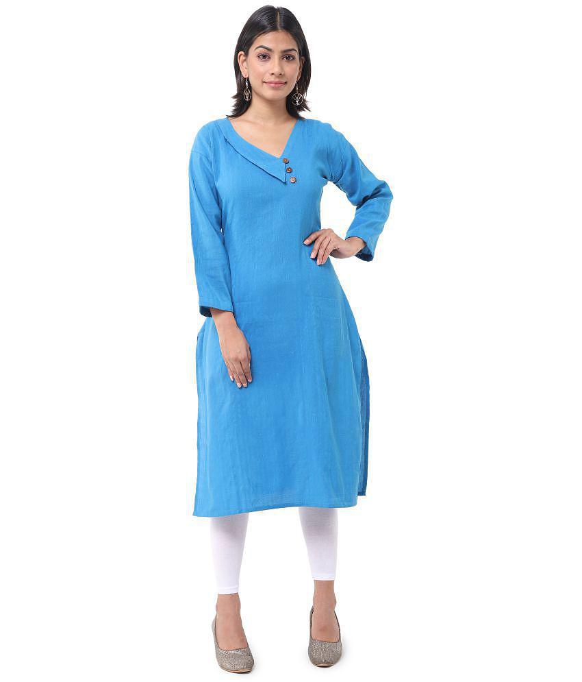 Buy Online Plo DESHBANDHU DBK - Blue Cotton Women's Straight Kurti - None