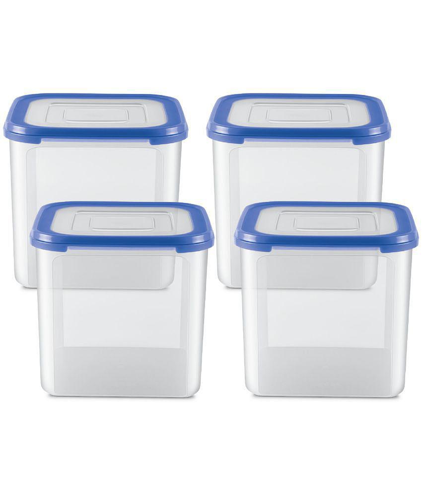 Milton Stacko 360 degree Plastic Storage Container (8) Set of 4, 4.13 Litres Each, Blue | Storage Jar | Air Tight | Kitchen Organiser | Container Set | Refrigerator Safe | BPA Free | Stackab