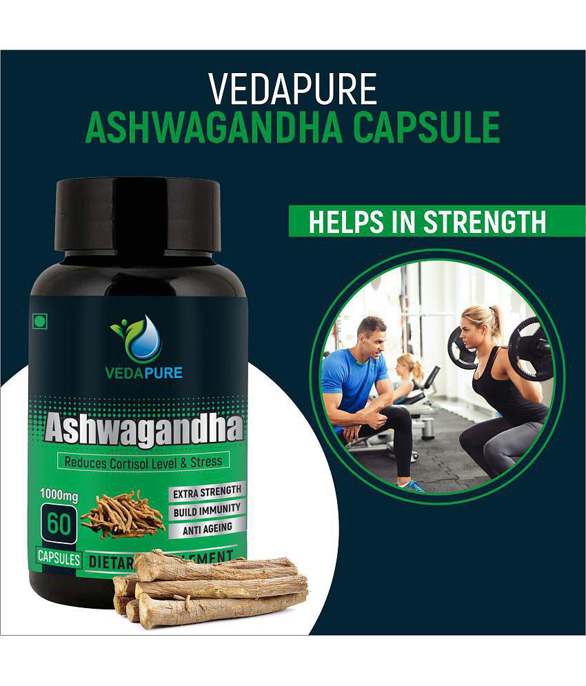 VEDAPURE Ashwagandha ( Withania somnifera ) General Health, Anxiety & Stress Relief, Energy & Endurance- 60 capsules (Pack of 2)