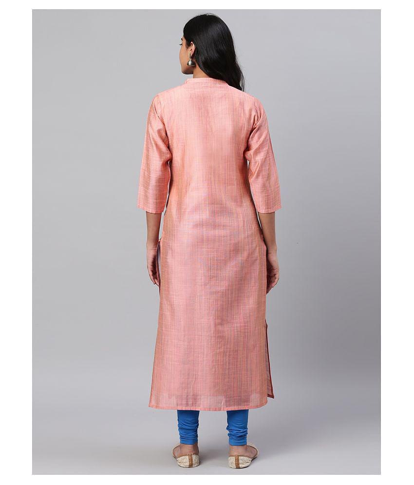 KSUT Peach Silk Straight Kurti - L