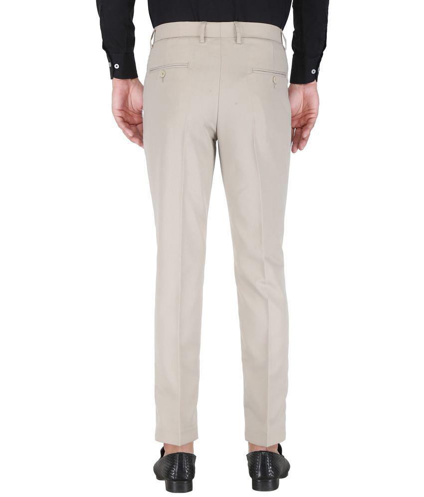 Playerz Poly Blend Slim -Fit Solid Beige Men's Trousers Single Pack - None