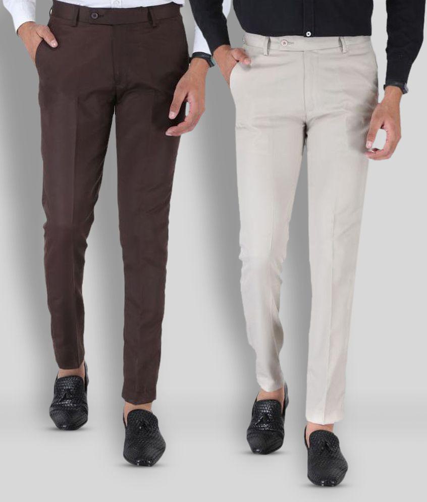 SREY - Coffee Cotton Blend Slim Fit Men's Chinos (Pack of 2) - None