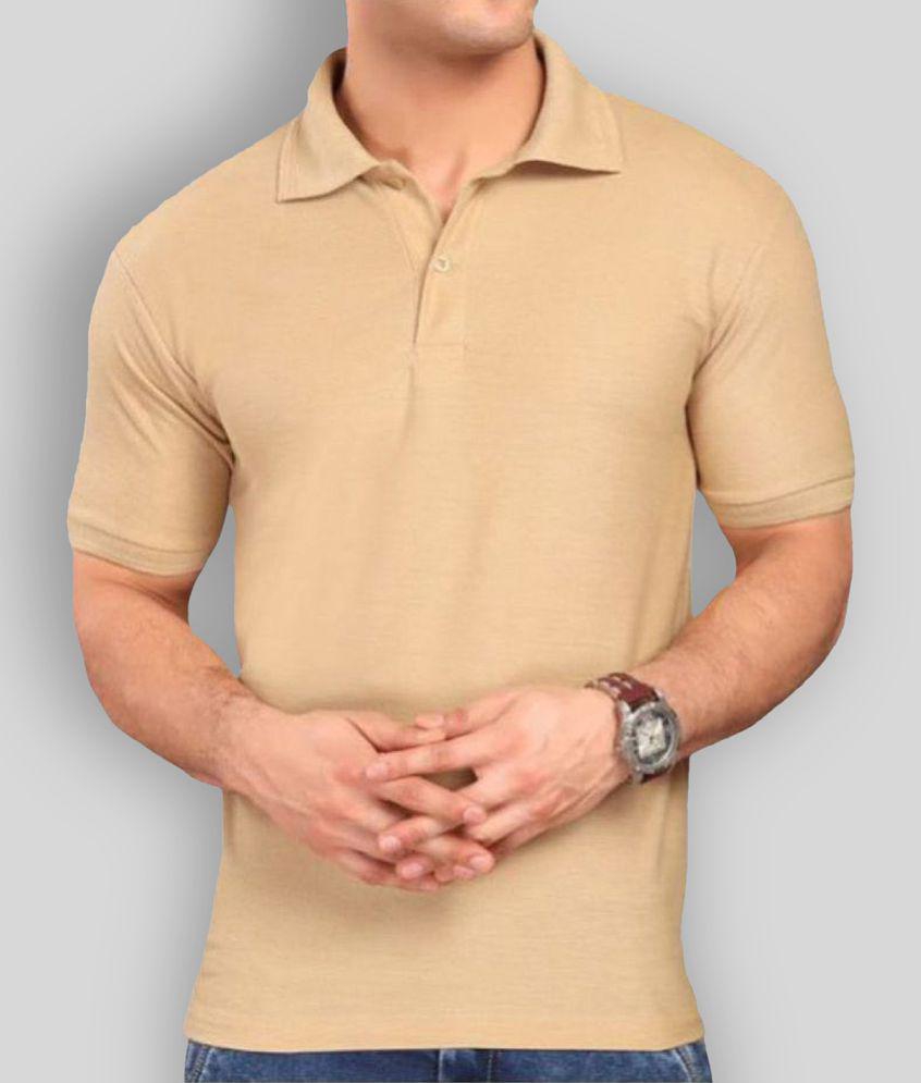 FASHION365 - Beige Cotton Blend Slim Fit Mens Polo T Shirt ( Pack of 1 ) - None