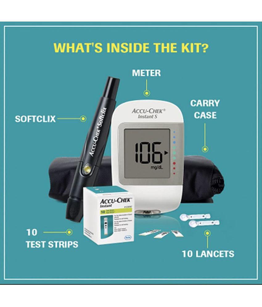 Accu-Chek Instant S Blood Glucose Glucometer Kit with Vial of 10 Strips, 10 Lancets and a Lancing device FREE for Accurate Blood Sugar Testing