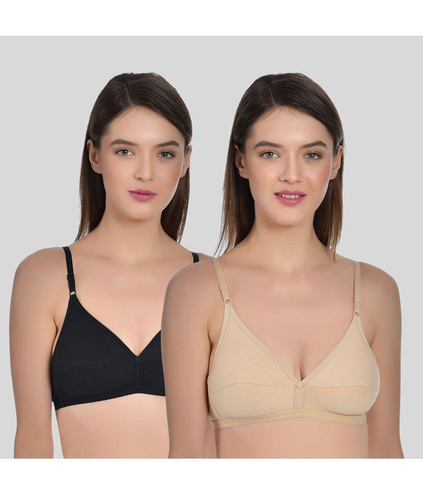 AIMLY - Black Cotton Non Padded Women''s Everyday Bra ( Pack of 2 ) - None