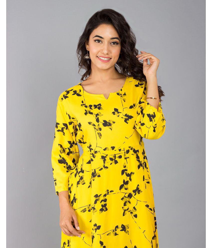 Luxurious Men Frionkandy - Yellow Rayon Women's Fit & Flare Dress ( Pack of 1 ) - None 2025 at S