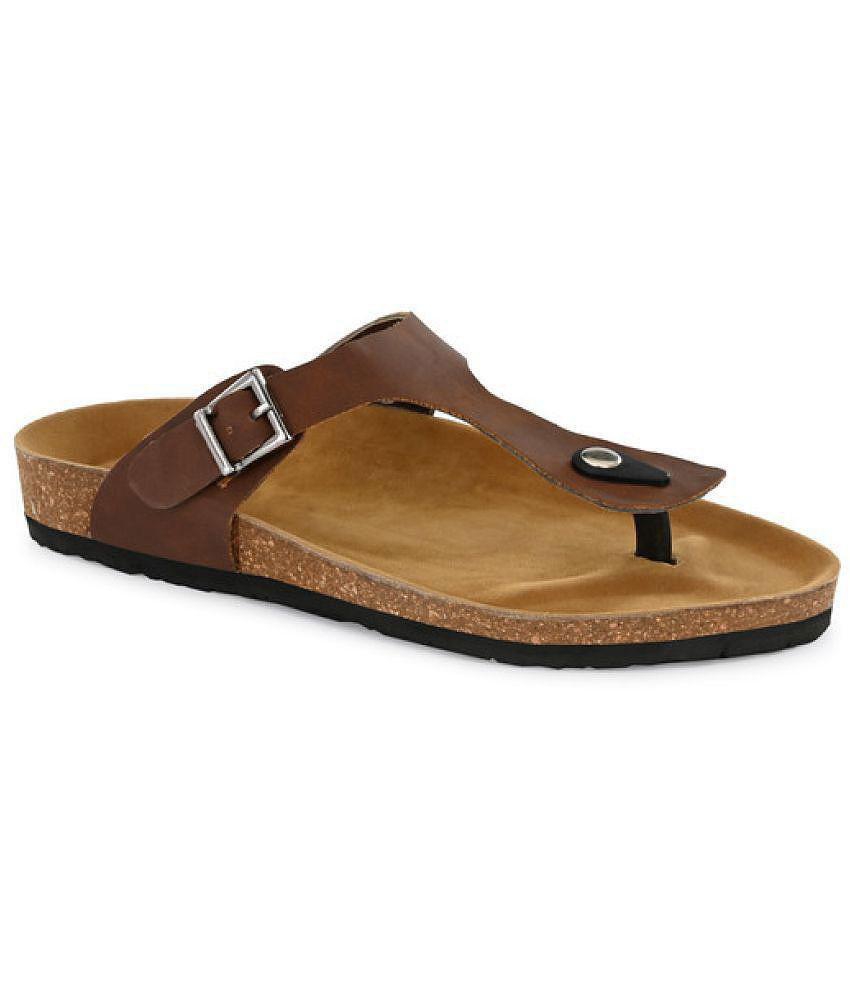 SHENCES - Brown Men's Leather Slipper - 9, Brown