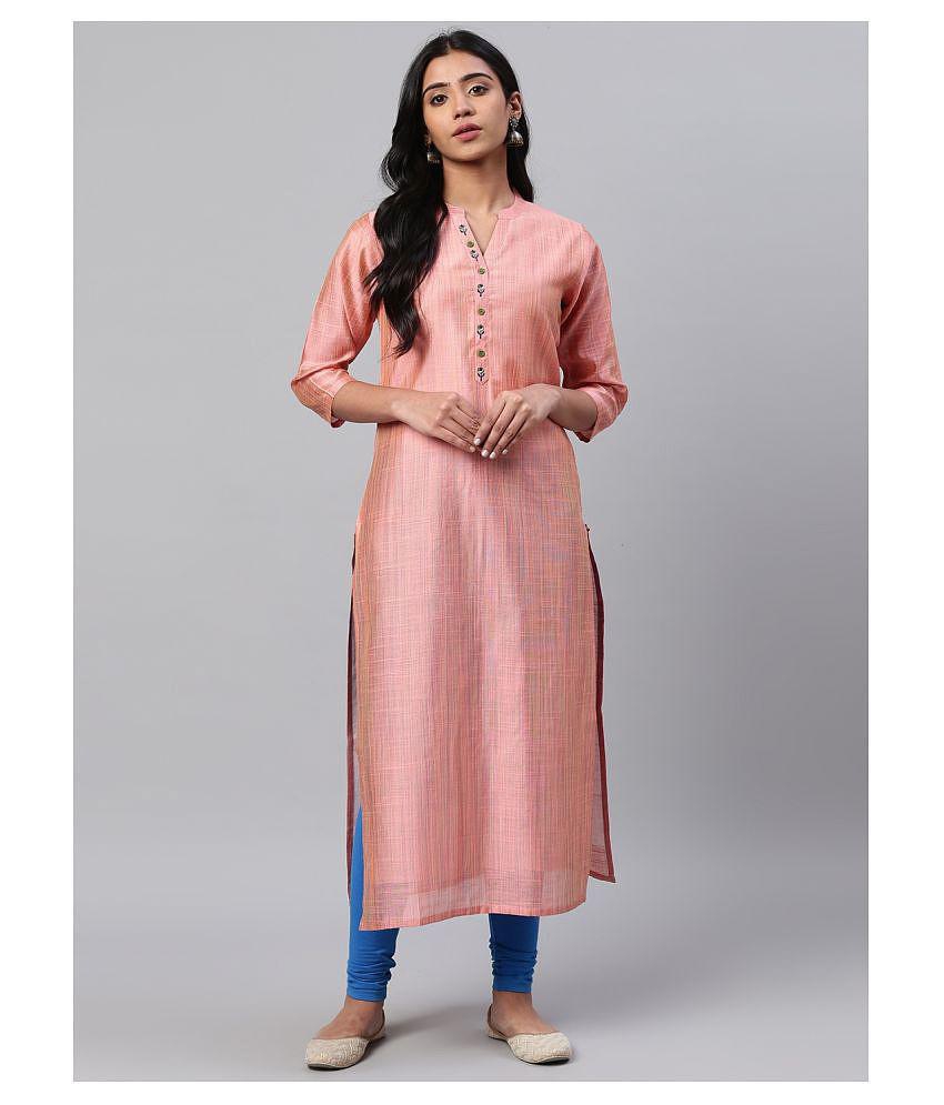 KSUT Peach Silk Straight Kurti - L