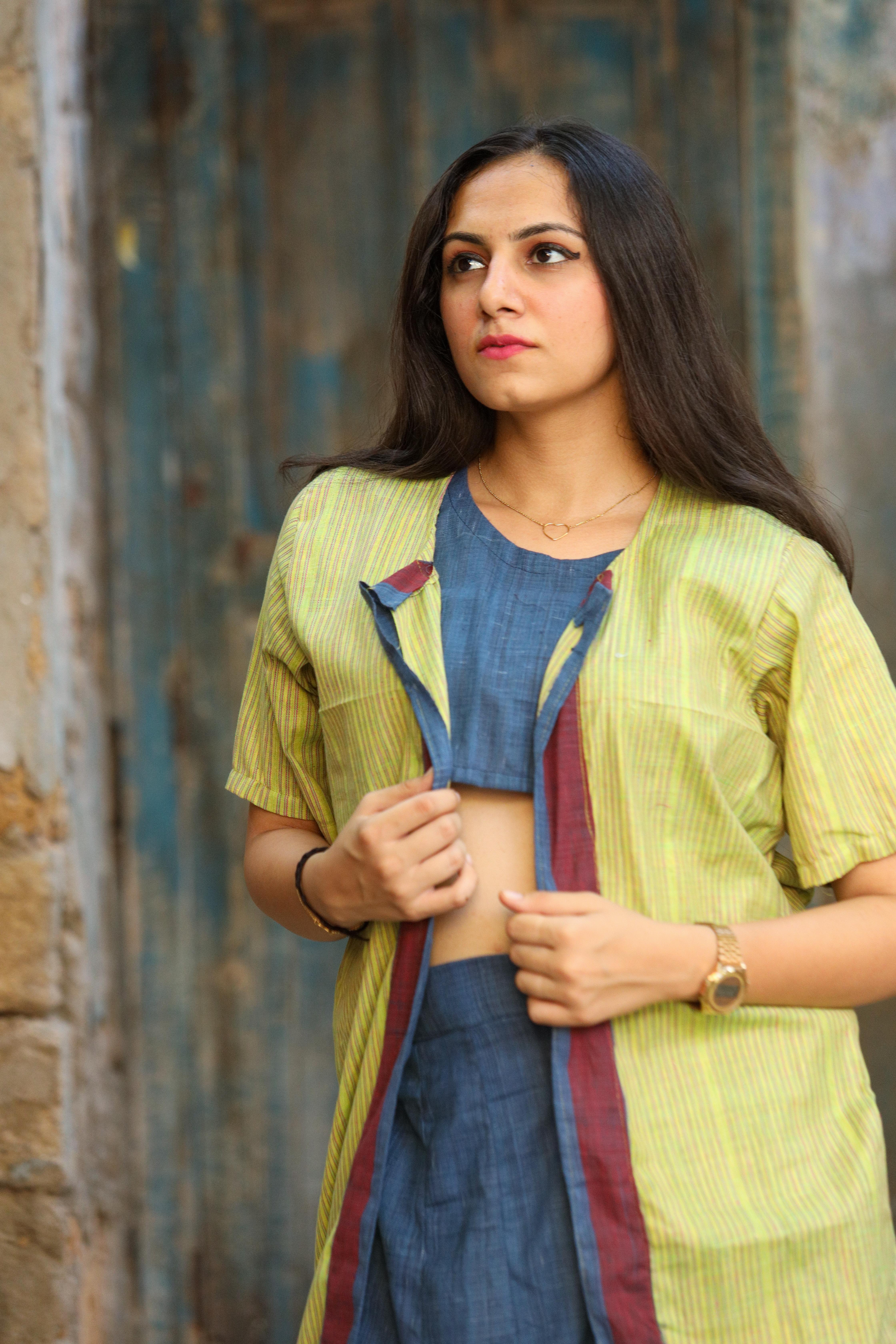 Lavi-Crop Top Stlye Jacket & Skirt(Khadi) - l