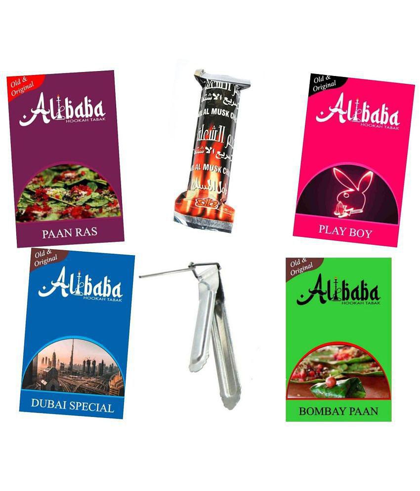 Alibaba Hookah Flavors Paan Ras, Play Boy, Dubai Special, Bombay Paan With Coal And Chimta (Pack of 6)