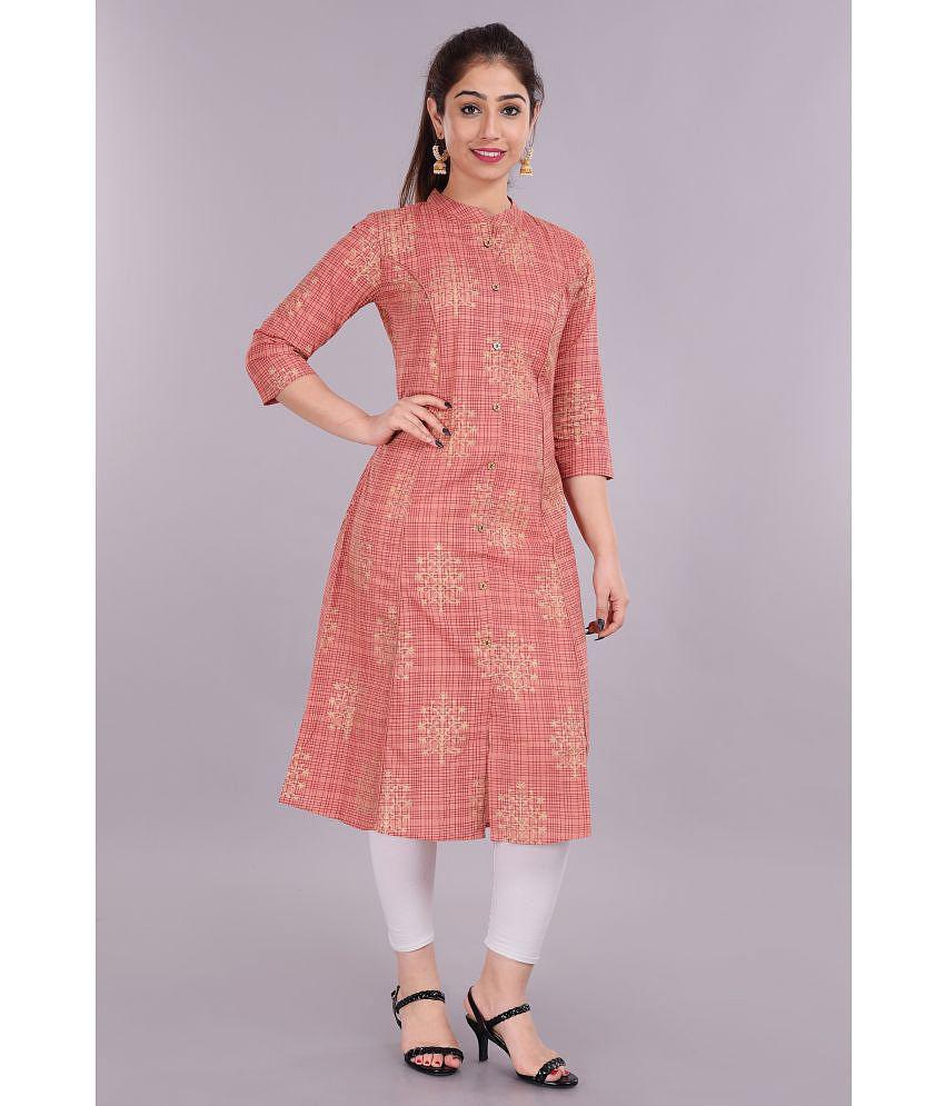 Glorious - Peach Cotton Blend Women's Front Slit Kurti ( Pack of 1 ) - S