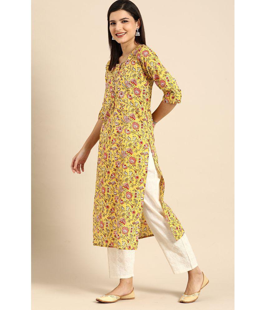 Rajnandini - Yellow 100% Cotton Women's Straight Kurti ( Pack of 1 ) - None