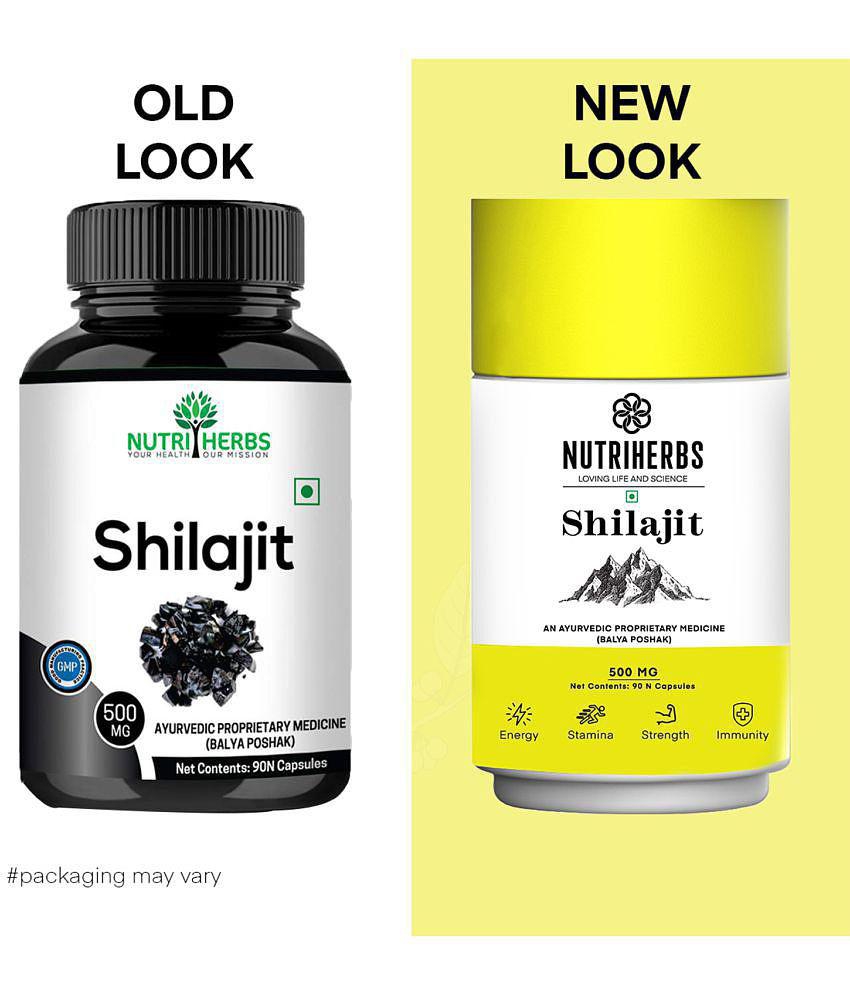 Nutriherbs Pure Shilajit/Shilajeet Extract 500mg - 90 Veg Capsules | For Stamina, Enhanced Performance & Muscle Growth