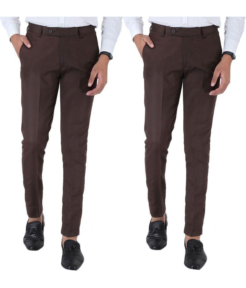 SREY Coffee Slim -Fit Flat Trousers Pack of 2 - None