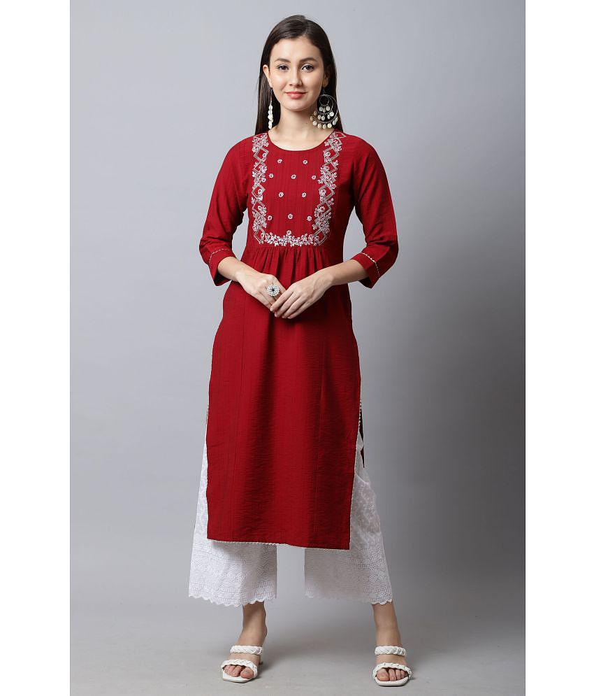 Rajnandini - Maroon 100% Cotton Women's Straight Kurti ( Pack of 1 ) - None