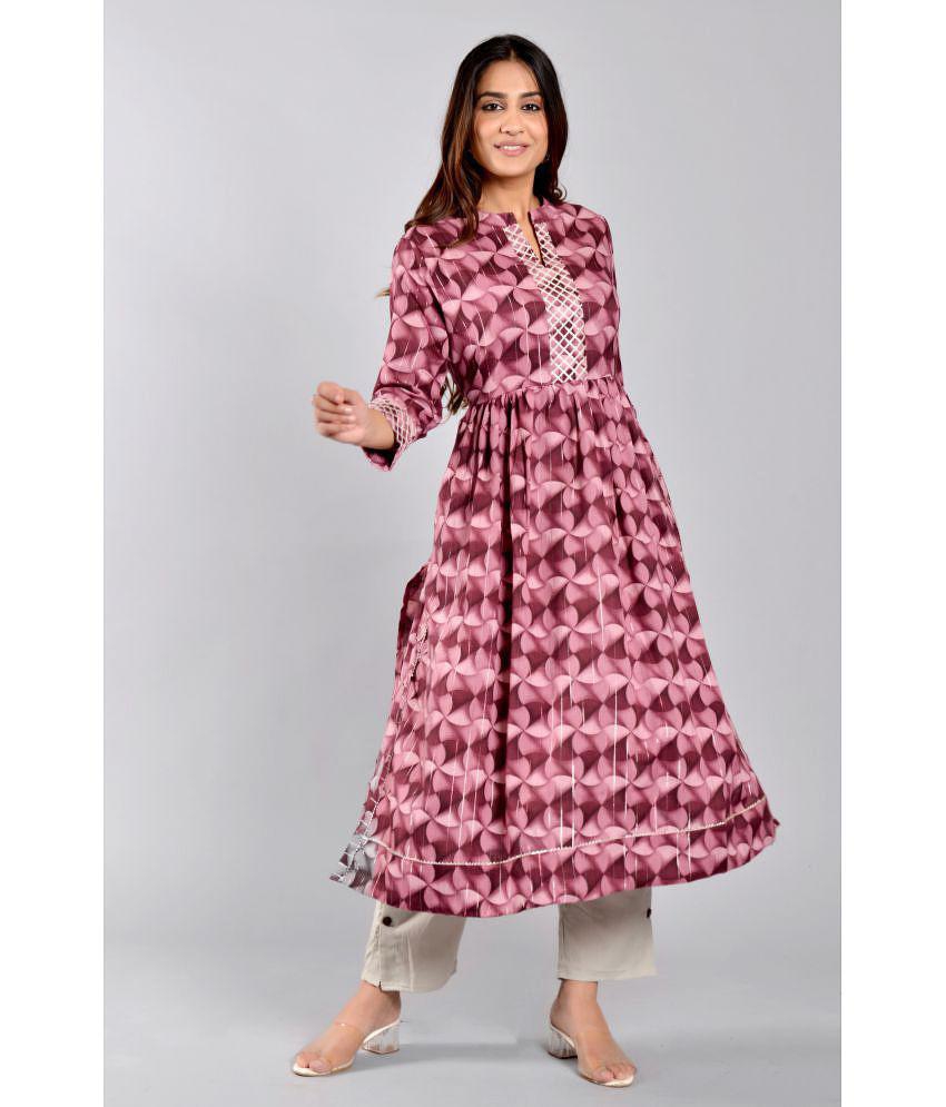 Buy Online Plo ZAMAISHA - Wine Rayon Women's Flared Kurti ( Pack of 1 ) - None