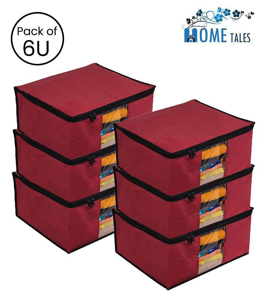 HOMETALES Non-Woven Saree Cover / Cloth Storage & Organizer with Transparent Window,Maroon (6U)