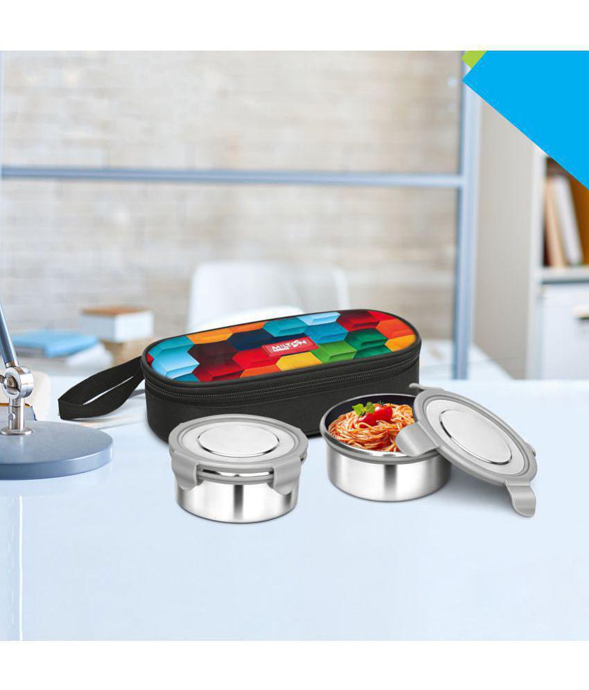 Milton Fresh Meal Click Stainless Steel Lunch Box Set of 2, 320 ml, Rainbow