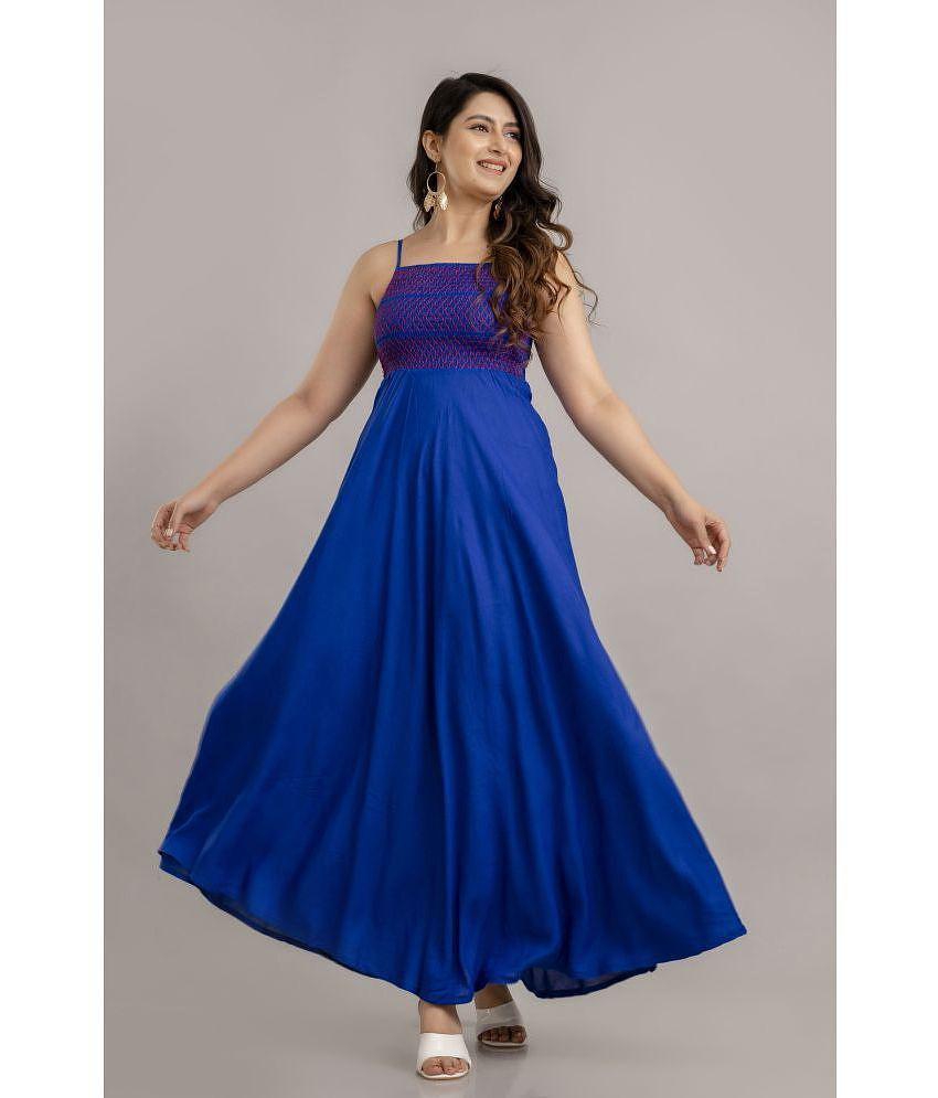 Best Men Frionkandy Rayon Embroidered Ankle Length Womens Fit & Flare Dress - Blue ( Pack of 1 )
