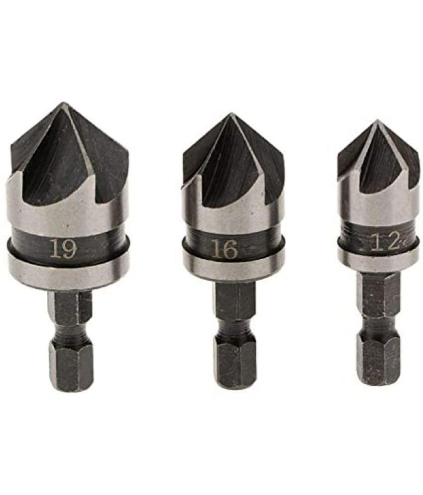 SHB Hex 12, 16, 19Mm Countersink Power Drill Bit Bore Set for Wood Metal (1/4-inch) - Set of 3