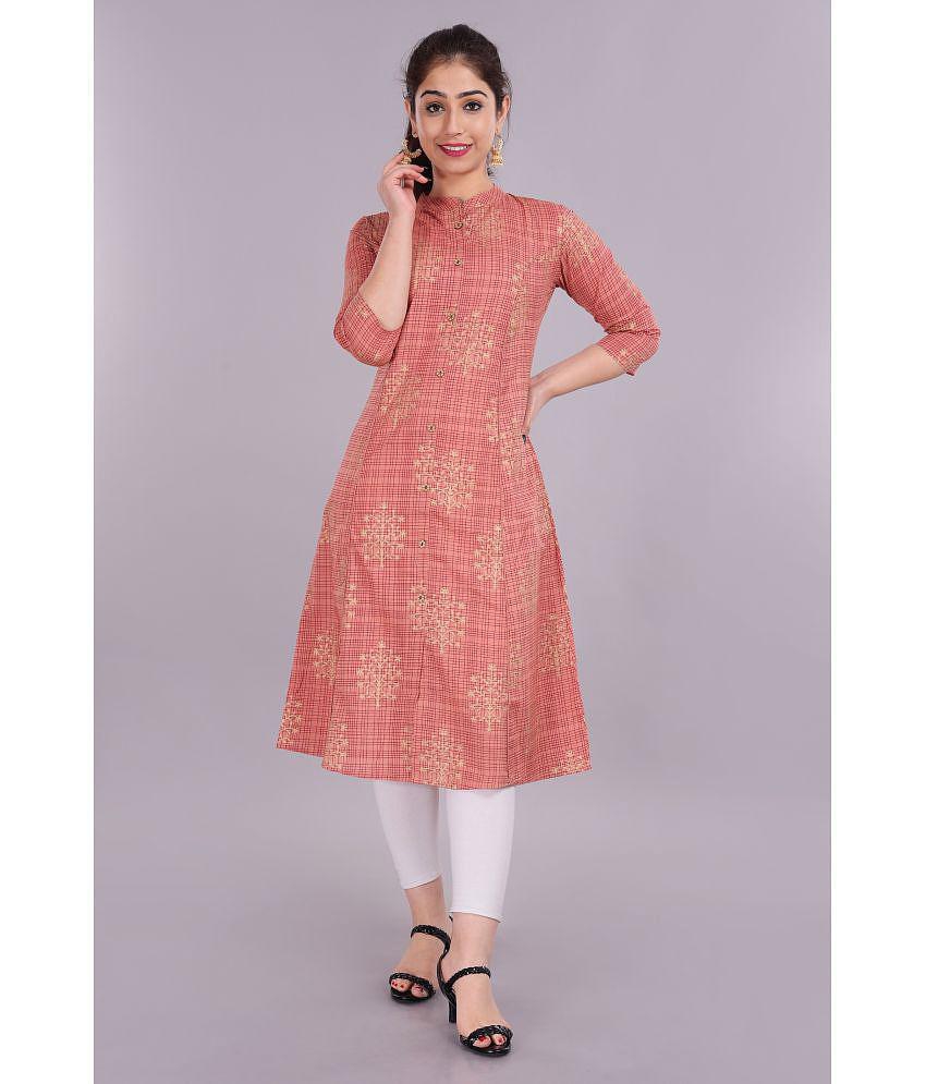 Glorious - Peach Cotton Blend Women's Front Slit Kurti ( Pack of 1 ) - M