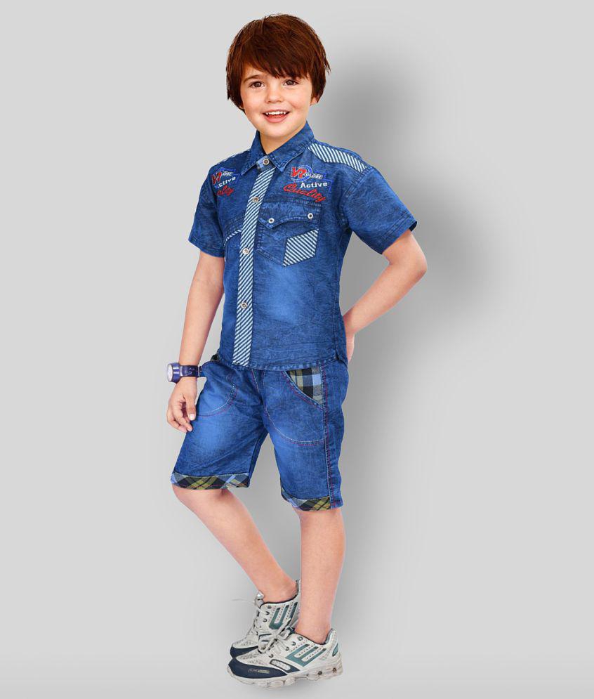 Trendy Men NewCollections - Blue Denim Boy's Shirt & Shorts ( Pack of 1 ) - None 2025 at ShopCir