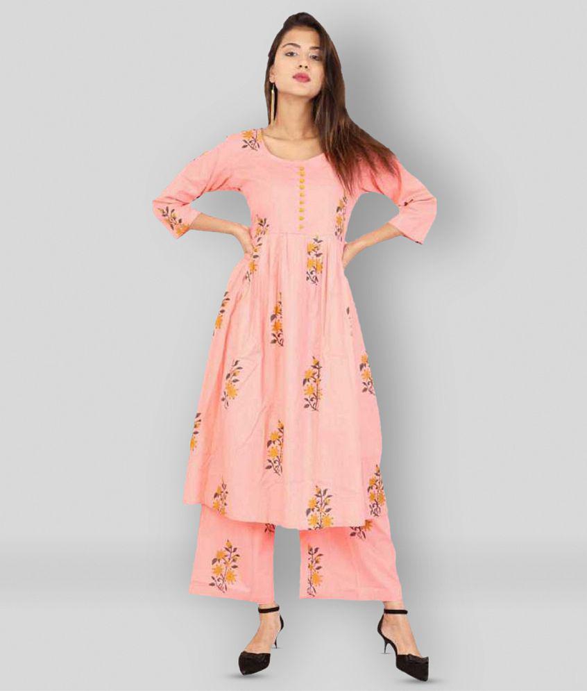 Glorious - Pink Anarkali Cotton Women's Stitched Salwar Suit ( Pack of 1 ) - M