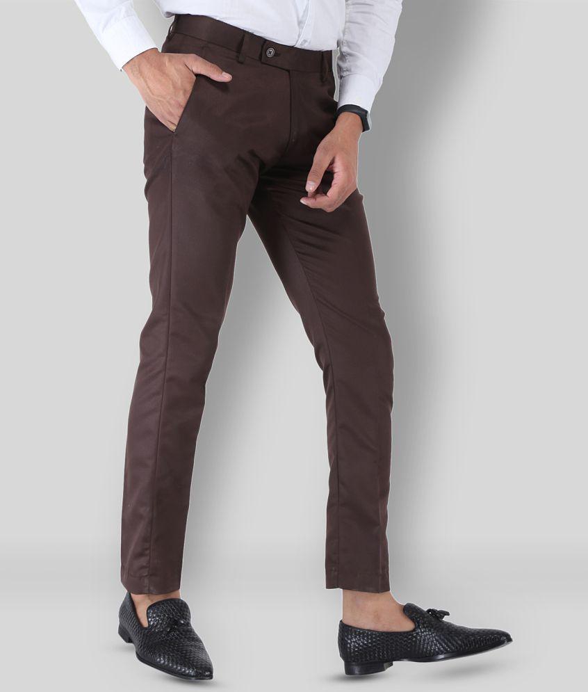 SREY - Coffee Polycotton Slim - Fit Men's Formal Pants ( Pack of 2 ) - None