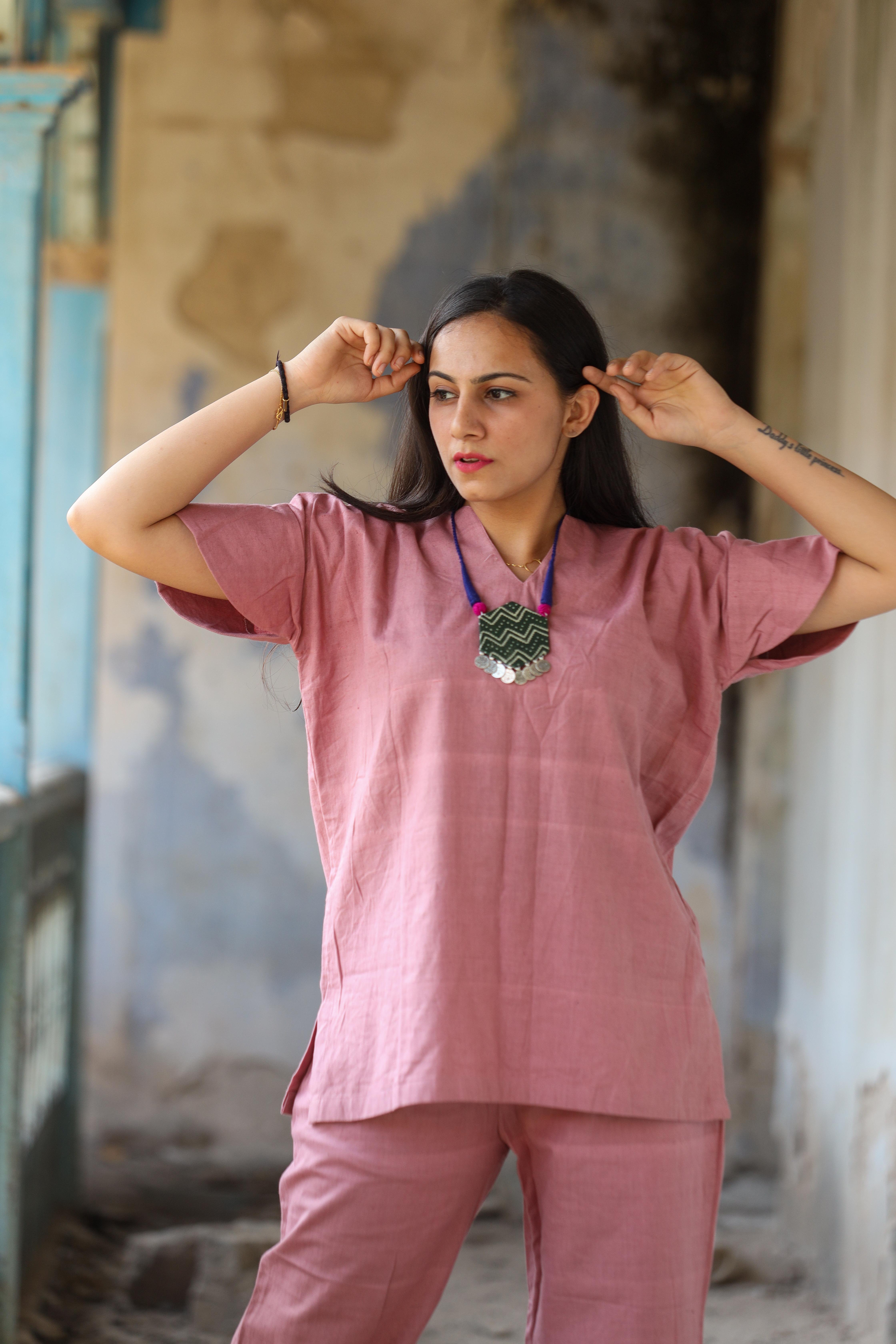 Ambala Khadi Plain Top with Pant - None