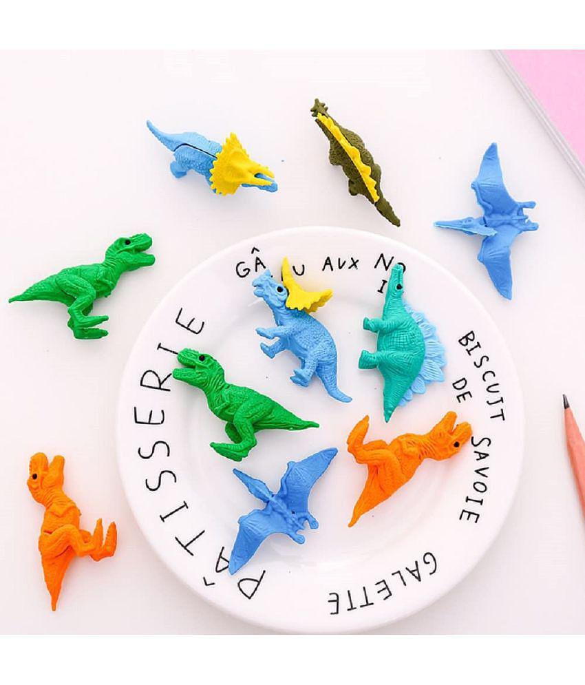 FunBlast (Pack of 12 Pcs) Dinosaur Theme Erasers Set for Kids Educational Stationary Kit for Kids (Multicolor)