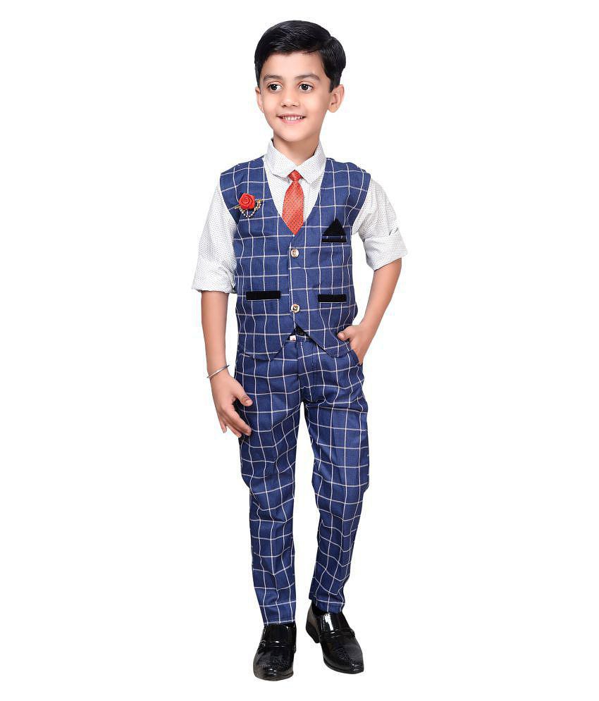 Ahhaaaa Kids Ethnic Wear Cotton Blend Waistcoat Shirt and Trouser Set for Boys - None