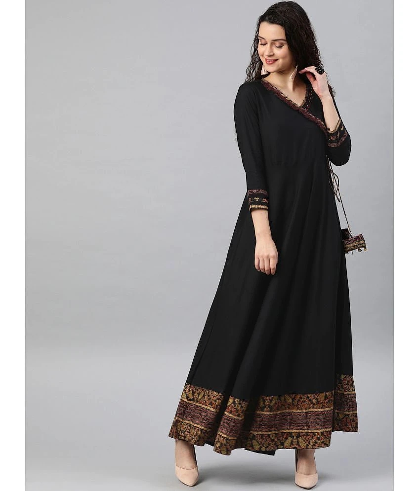 Luxurious Men Yash Gallery - Black Rayon Womens Angrakha Kurti ( Pack of 1 ) - None 2025 at Shop