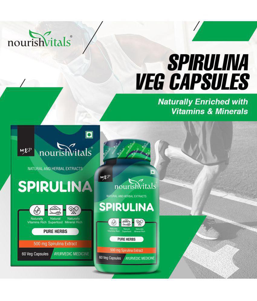 NourishVitals Spirulina Pure Herbs, 500 mg Spirulina Extract, Naturally Vitamins Rich, 60 Veg Capsules (Pack Of 2)