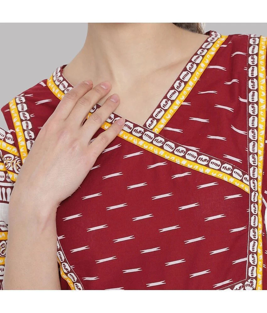Trendy Men Yash Gallery - Maroon Cotton Womens Angrakha Kurti ( Pack of 1 ) - None 2025 at ShopC