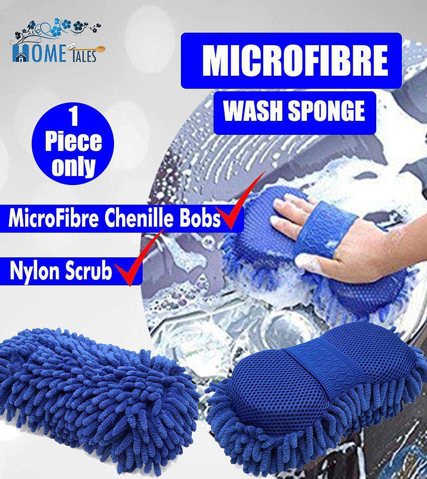 HOMETALES Car Washing Sponge With Microfiber Washer Towel Duster For Cleaning Car Bike Vehicle Sponge Hand Gloves ( Color May Vary )